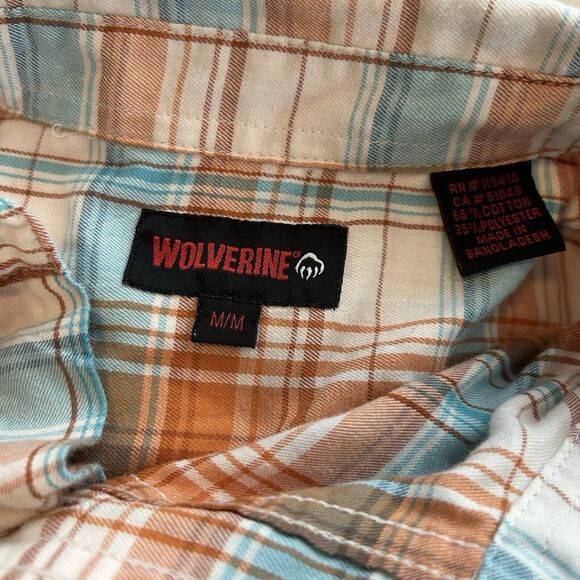 Wolverine Boots Button Up Shirt Mens Medium Plaid Button Collar Roll Sleeve - Picture 12 of 12